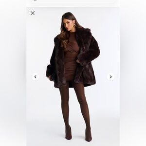 Elegant Brown Faux Fur Coat